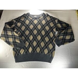 VTG 1980s Windridge Sweater Mens Large Black & Brown Geometric Retro‎ Pullover